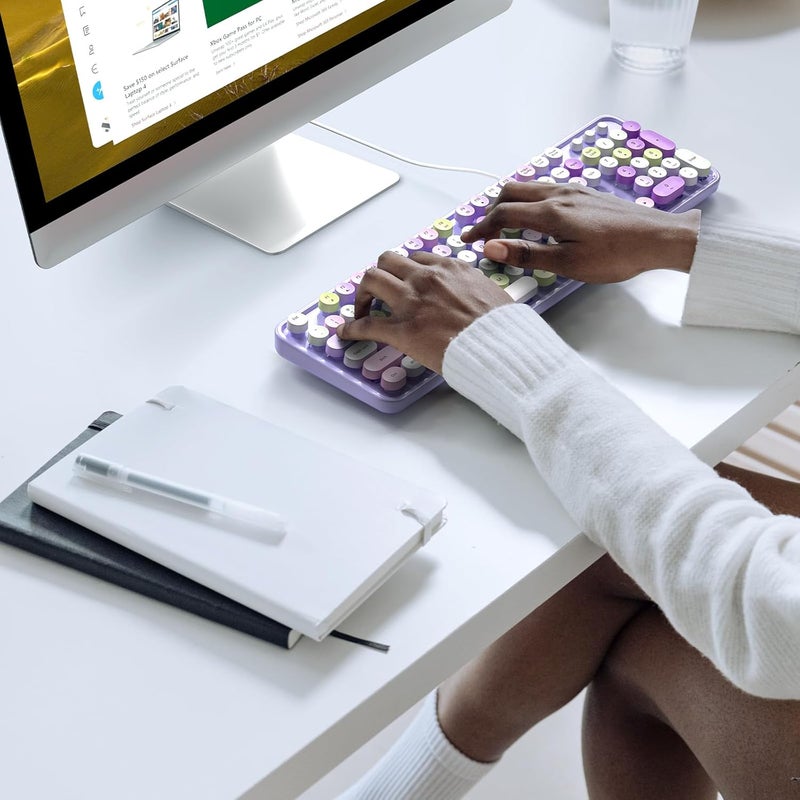 Atelus Computer Wired Keyboard, Plug Play USB Full-Size Keyboard with Large Number Pad, Caps Indicators, Foldable Stands, for Windows 7/8/10 PC Laptop (Purple Colorful) - Image 3